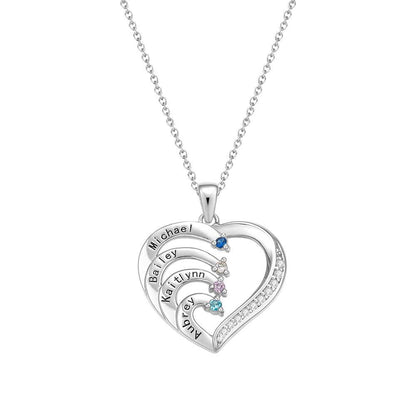Collana Cuore Personalizzata con Nomi e Pietre Nascita Regalo Mamma