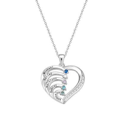Collana Cuore Personalizzata con Nomi e Pietre Nascita Regalo Mamma