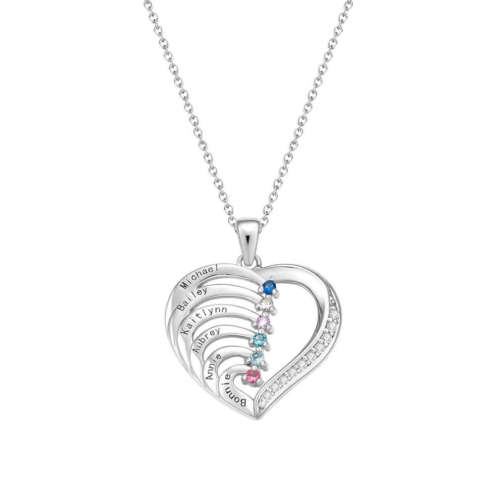 Collana Cuore Personalizzata con Nomi e Pietre Nascita Regalo Mamma