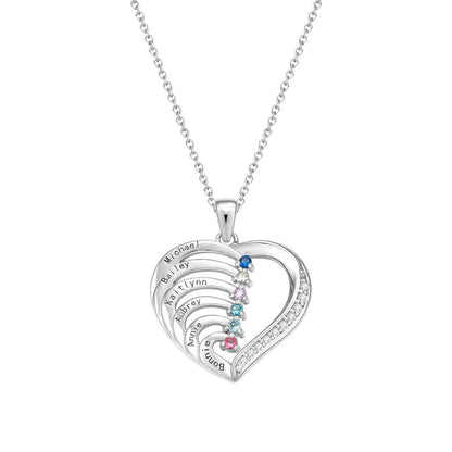 Collana Cuore Personalizzata con Nomi e Pietre Nascita Regalo Mamma
