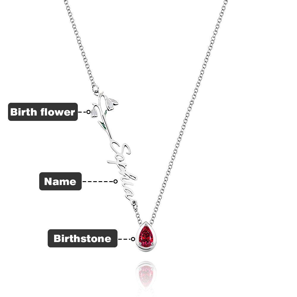 Collana "Giardino Personale" – Fiore del Mese, Pietra di Nascita e Nome Inciso - idea regalo mamma