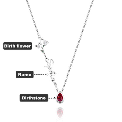 Collana "Giardino Personale" – Fiore del Mese, Pietra di Nascita e Nome Inciso - idea regalo mamma