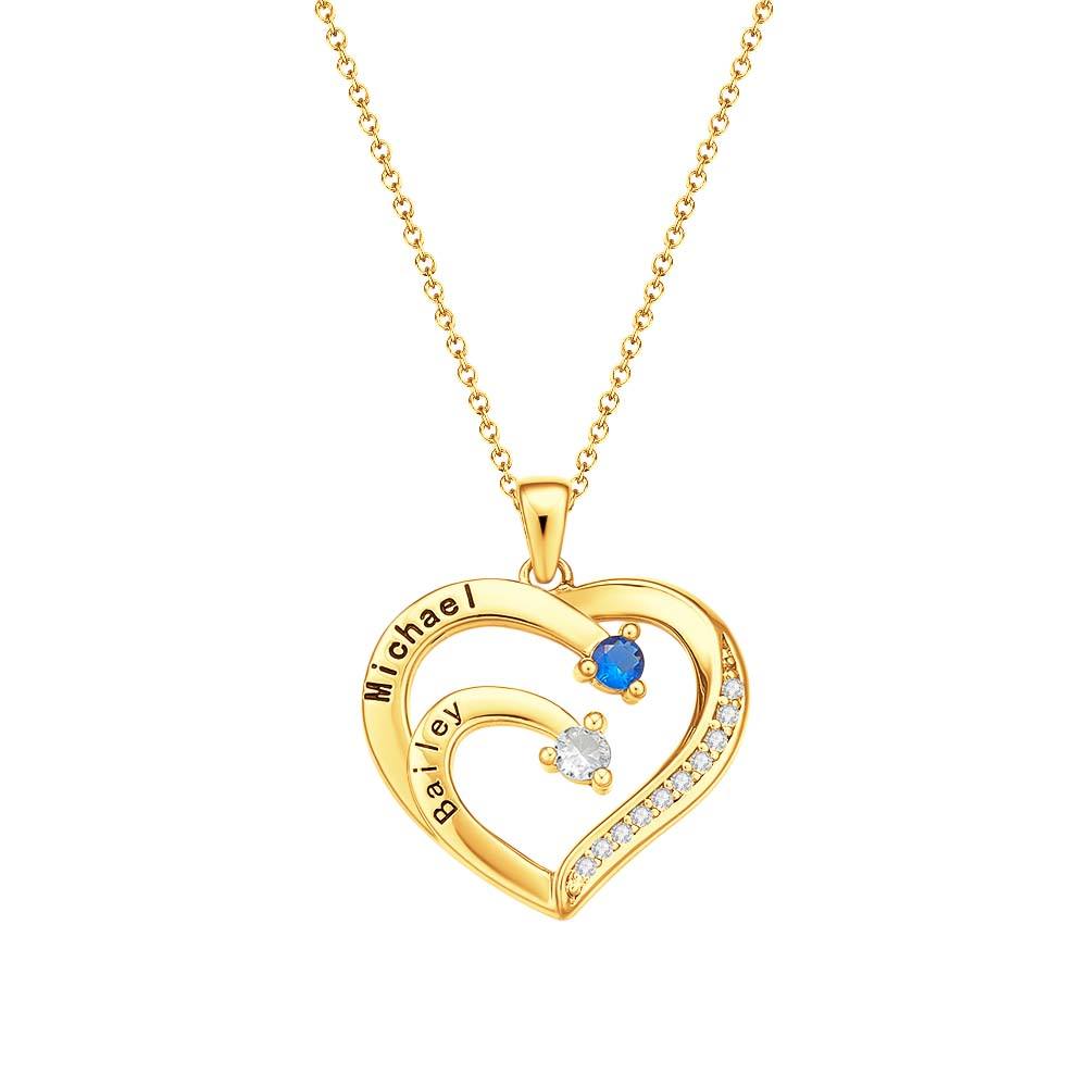 Collana Cuore Personalizzata con Nomi e Pietre Nascita Regalo Mamma