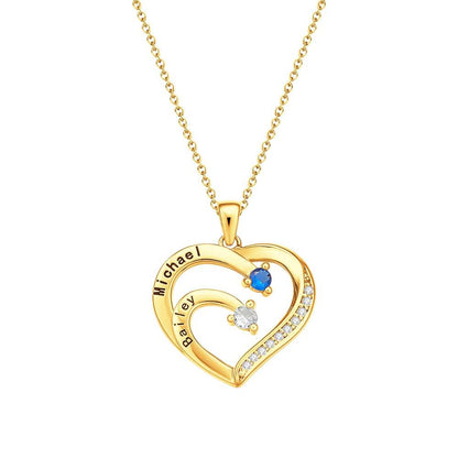 Collana Cuore Personalizzata con Nomi e Pietre Nascita Regalo Mamma
