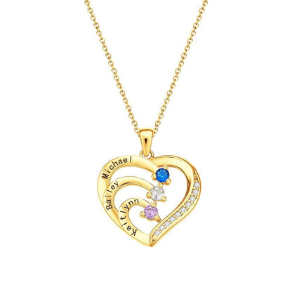 Collana Cuore Personalizzata con Nomi e Pietre Nascita Regalo Mamma