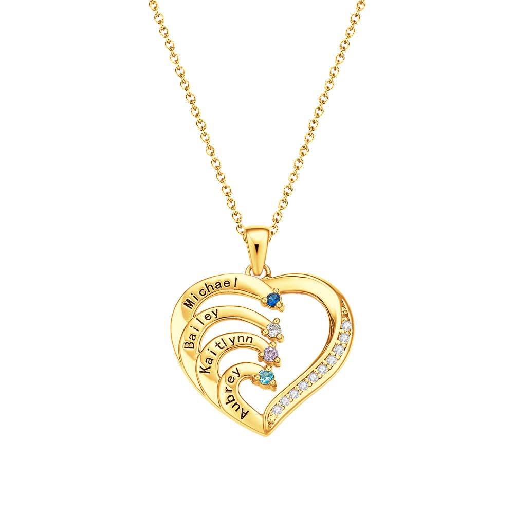 Collana Cuore Personalizzata con Nomi e Pietre Nascita Regalo Mamma