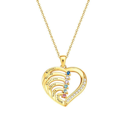 Collana Cuore Personalizzata con Nomi e Pietre Nascita Regalo Mamma