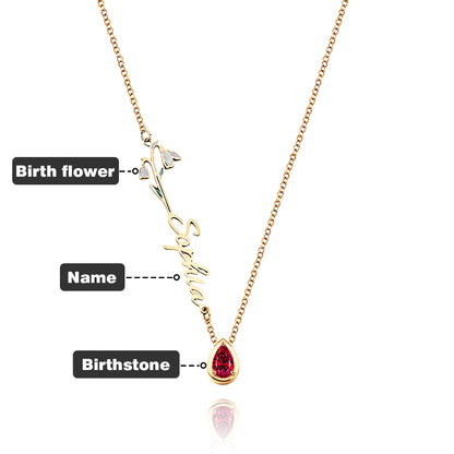 Collana "Giardino Personale" – Fiore del Mese, Pietra di Nascita e Nome Inciso - idea regalo mamma