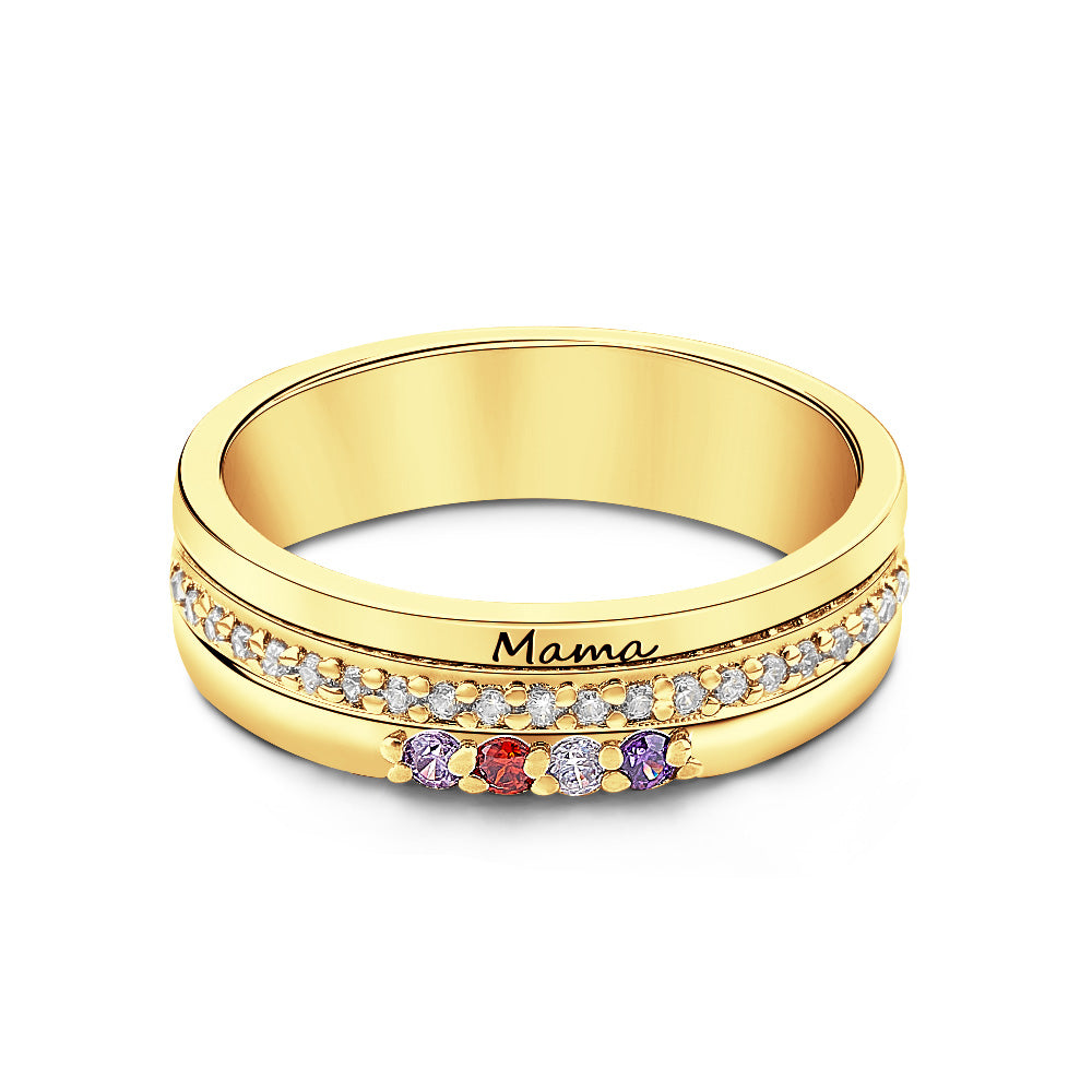Anello a Fascia con Pietre di Nascita e Incisione - idea regalo lei - festa della mamma personalizzato