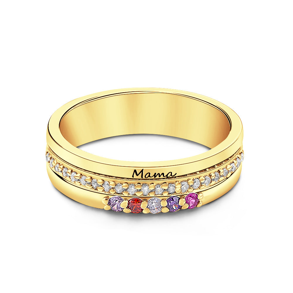 Anello a Fascia con Pietre di Nascita e Incisione - idea regalo lei - festa della mamma personalizzato