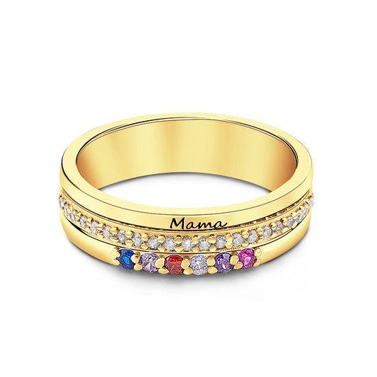 Anello a Fascia con Pietre di Nascita e Incisione - idea regalo lei - festa della mamma personalizzato