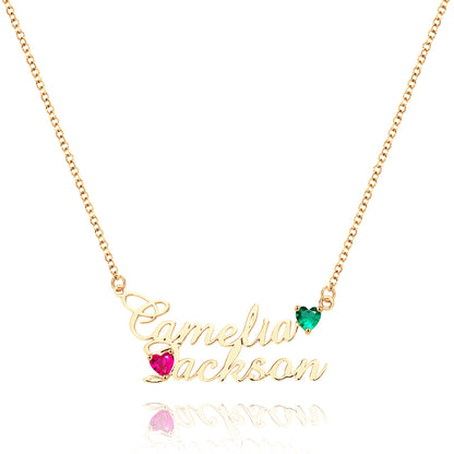 Collana Doppio Nome Personalizzata con Pietre di Nascita – Regalo Unico per Anniversario e Compleanno