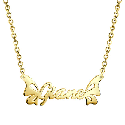 Collana con Nome Personalizzato e Farfalla – Placcatura Oro 14K – Regalo di San Valentino Unico per Lei Mamma