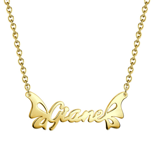 Collana con Nome Personalizzato e Farfalla – Placcatura Oro 14K – Regalo di San Valentino Unico per Lei Mamma