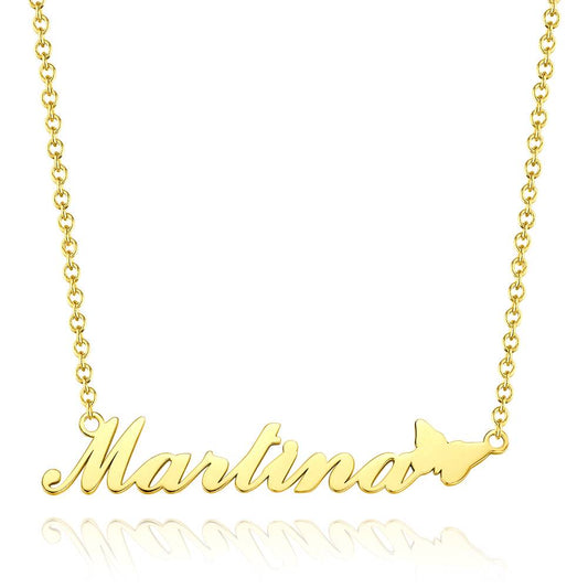 Collana con Nome Personalizzato Placcata Oro 14K e Farfalla – Regalo Romantico per Lei e San Valentino festa della mamma