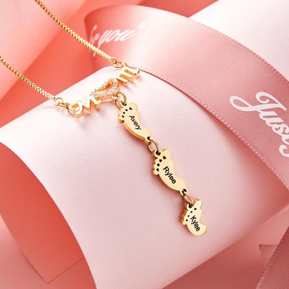 Collana Piedini Personalizzata con 3 Nomi | Regalo Festa della Mamma