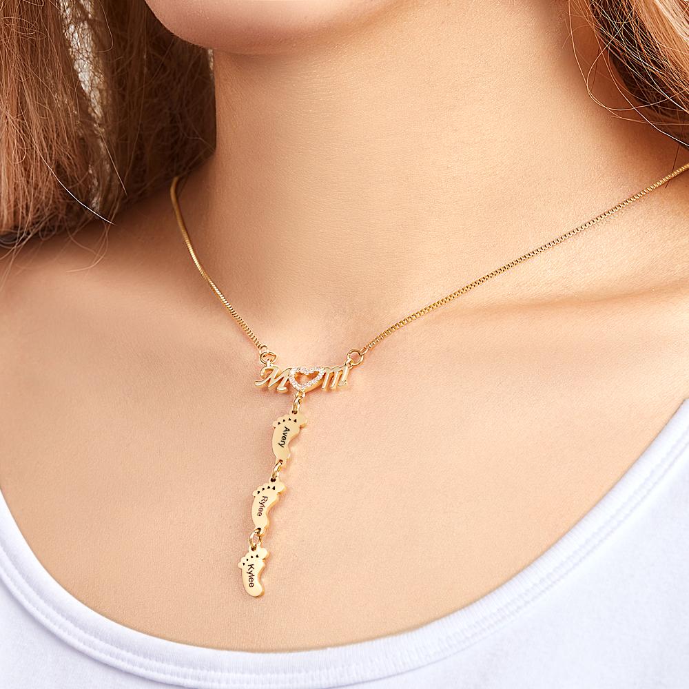 Collana Piedini Personalizzata con 3 Nomi | Regalo Festa della Mamma