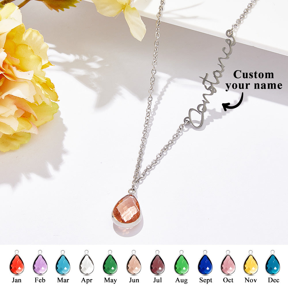 Collana "Essenza" – Nome Personalizzato e Pietra di Nascita - idea regalo Lei - festa della Mamma
