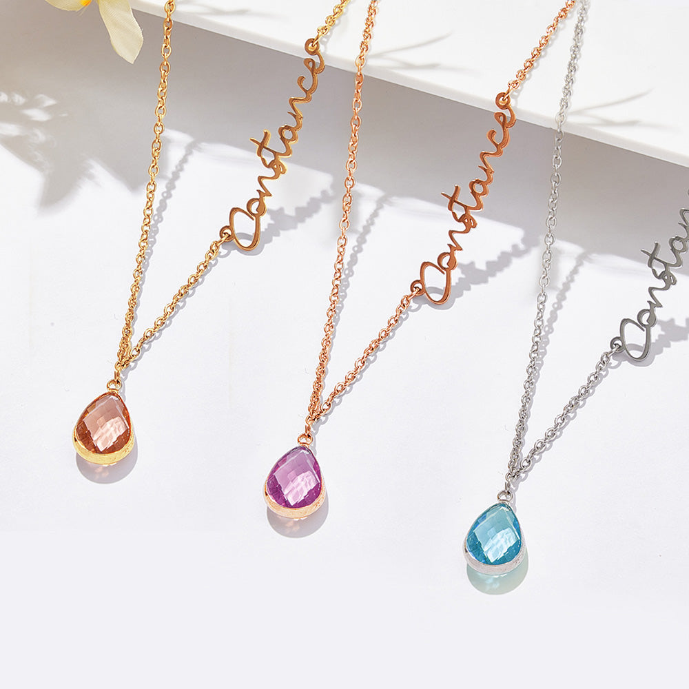 Collana "Essenza" – Nome Personalizzato e Pietra di Nascita - idea regalo Lei - festa della Mamma