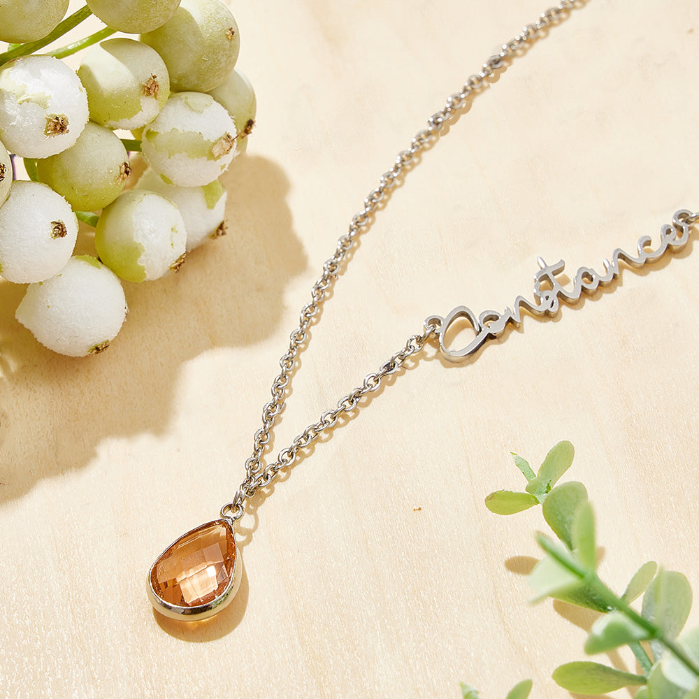 Collana "Essenza" – Nome Personalizzato e Pietra di Nascita - idea regalo Lei - festa della Mamma