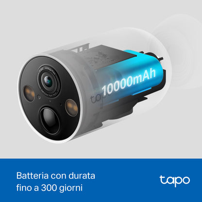 Tapo C425 Telecamera Wi-Fi Esterno a Batteria 2K 4MP, Visione Notturna a Colori, Base Magnetica, 4pz