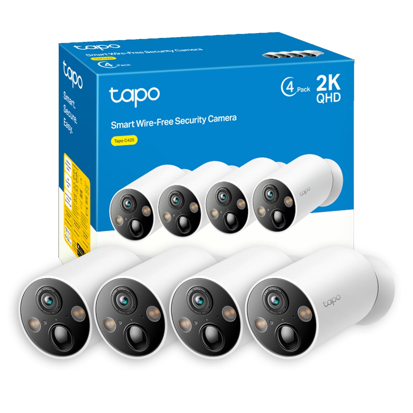 Tapo C425 Telecamera Wi-Fi Esterno a Batteria 2K 4MP, Visione Notturna a Colori, Base Magnetica, 4pz