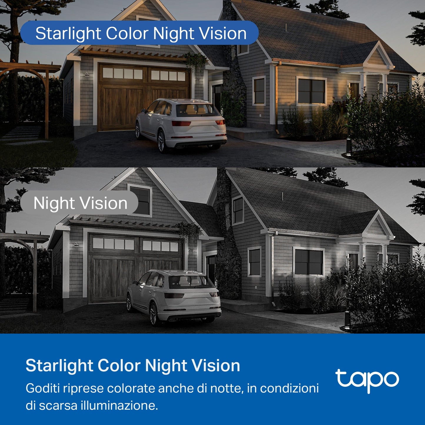 下架Tapo C530WS Telecamera Wi-Fi Esterno, 3K 5MP, 360° Visuale, Visione Notturna a Colori Starlight, Wi-Fi/Ethernet, 2pz, ⚠️Non a batteria