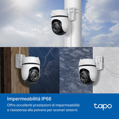 下架Tapo C530WS Telecamera Wi-Fi Esterno, 3K 5MP, 360° Visuale, Visione Notturna a Colori Starlight, Wi-Fi/Ethernet, 2pz, ⚠️Non a batteria