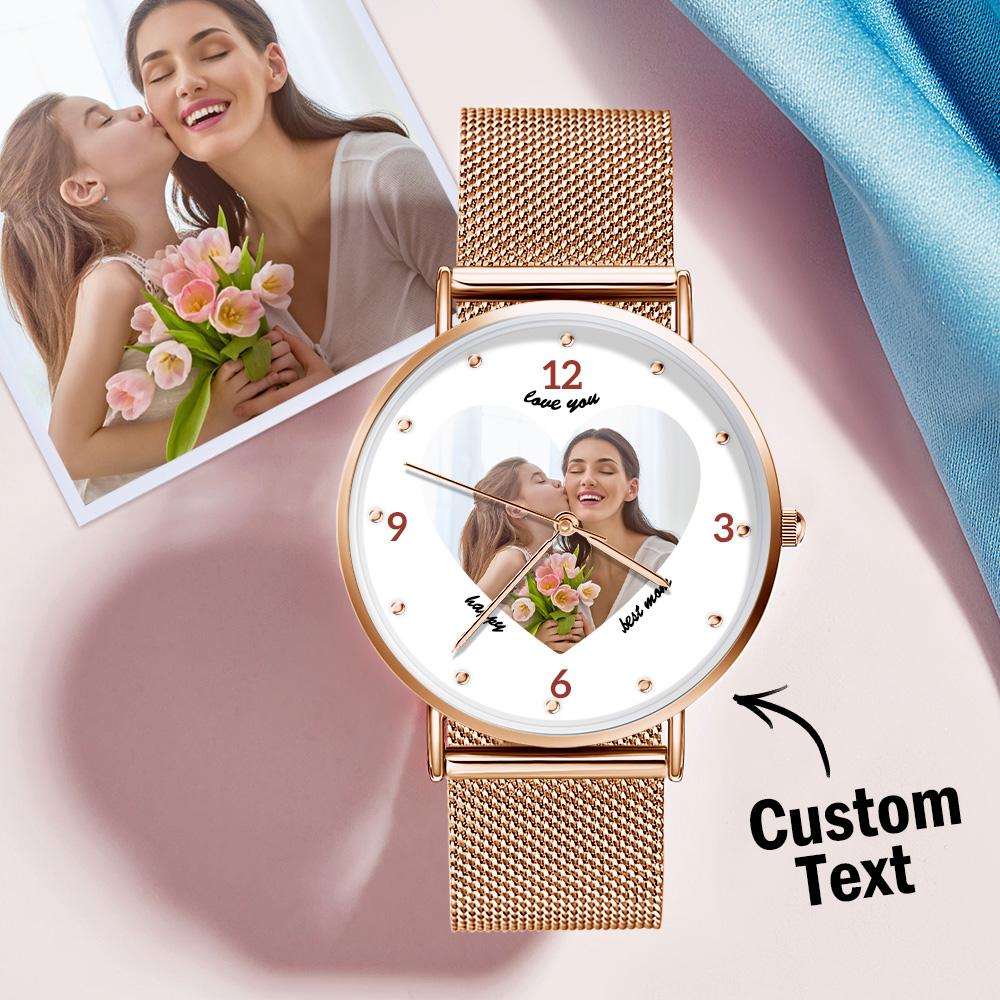 Orologio con Foto Incisa e Bracciale in Lega Oro Rosa – Quadrante 36mm – Regalo Personalizzato per la Mamma