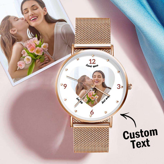 Orologio con Foto Incisa e Bracciale in Lega Oro Rosa – Quadrante 36mm – Regalo Personalizzato per la Mamma