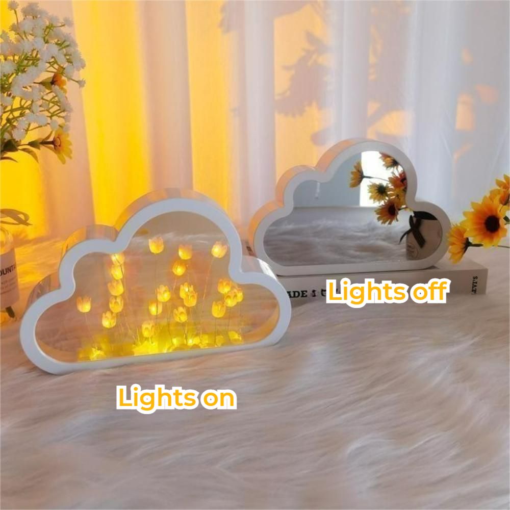 Lampada Nuvola Tulipani Specchio 2-in-1 Luce Notturna DIY Camera