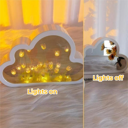 Lampada Nuvola Tulipani Specchio 2-in-1 Luce Notturna DIY Camera
