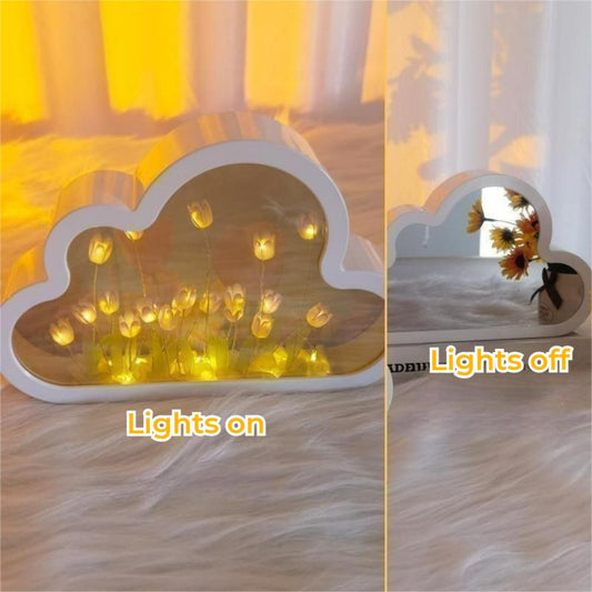 Lampada Nuvola Tulipani Specchio 2-in-1 Luce Notturna DIY Camera