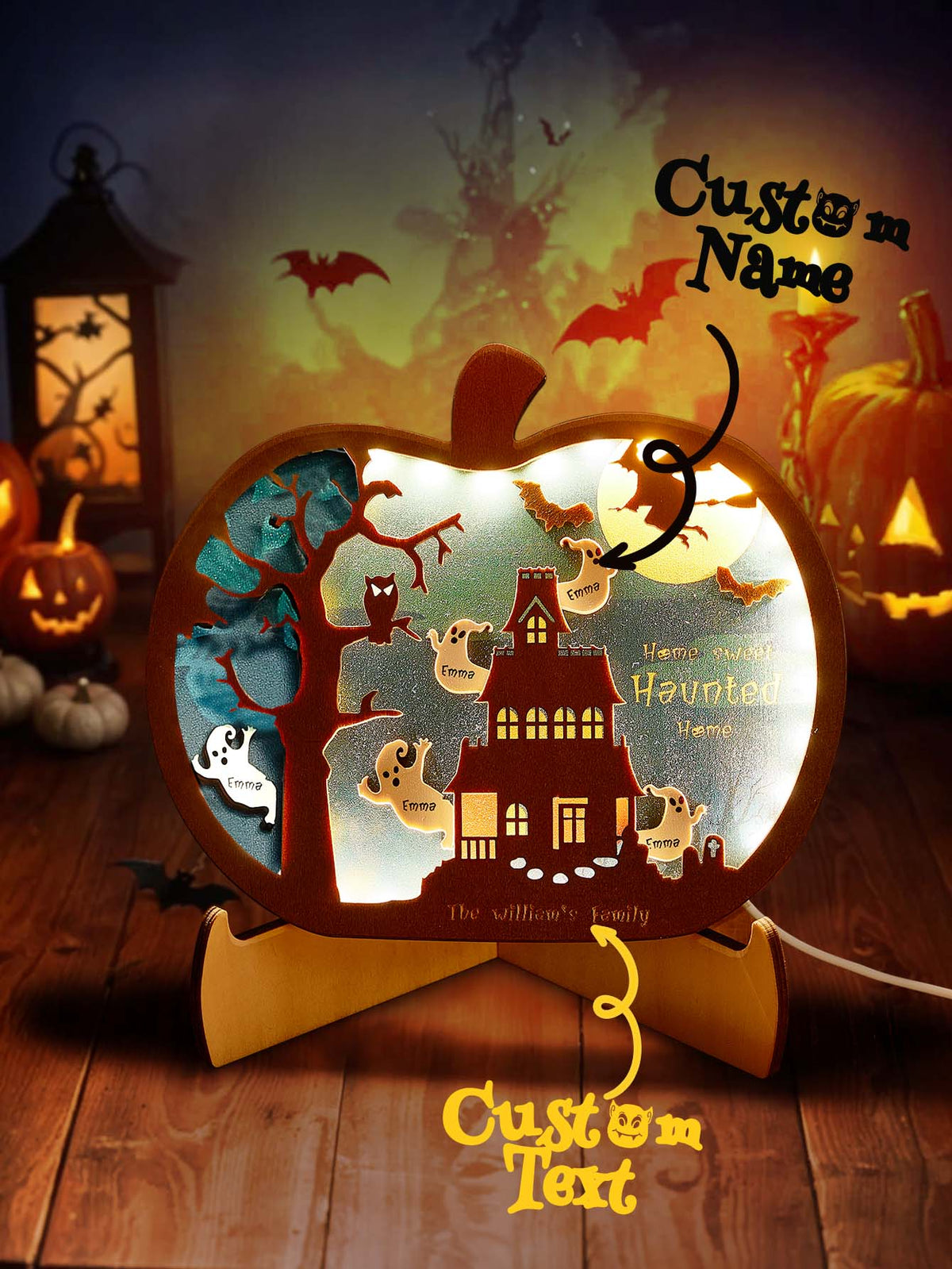 Luce Notte Decorazione Halloween Personalizzata Famiglia Lampada con Nome