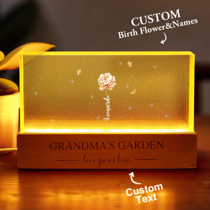 Lampada LED Giardino della Nonna con Fiori di Nascita Regalo Personalizzato