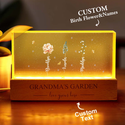 Lampada LED Giardino della Nonna con Fiori di Nascita Regalo Personalizzato