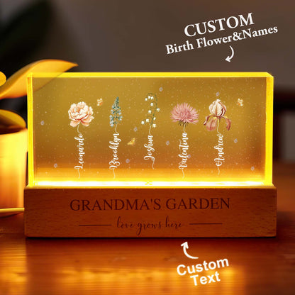 Lampada LED Giardino della Nonna con Fiori di Nascita Regalo Personalizzato
