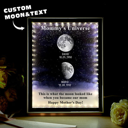 Lampada Specchio Notte Stellata Personalizzata | Fase Lunare di Nascita | Regalo Mamma