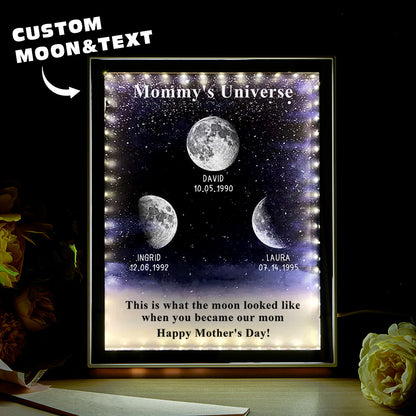 Lampada Specchio Notte Stellata Personalizzata | Fase Lunare di Nascita | Regalo Mamma