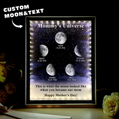 Lampada Specchio Notte Stellata Personalizzata | Fase Lunare di Nascita | Regalo Mamma