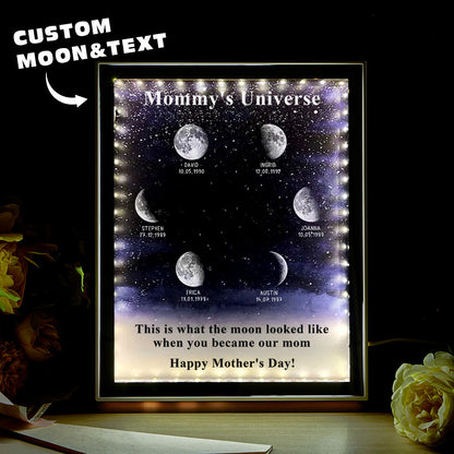 Lampada Specchio Notte Stellata Personalizzata | Fase Lunare di Nascita | Regalo Mamma