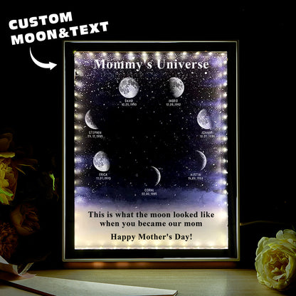 Lampada Specchio Notte Stellata Personalizzata | Fase Lunare di Nascita | Regalo Mamma