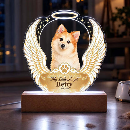 Lampada LED Ricordo Cane Gatto con Ali d'Angelo Foto Acrilico Plexiglass