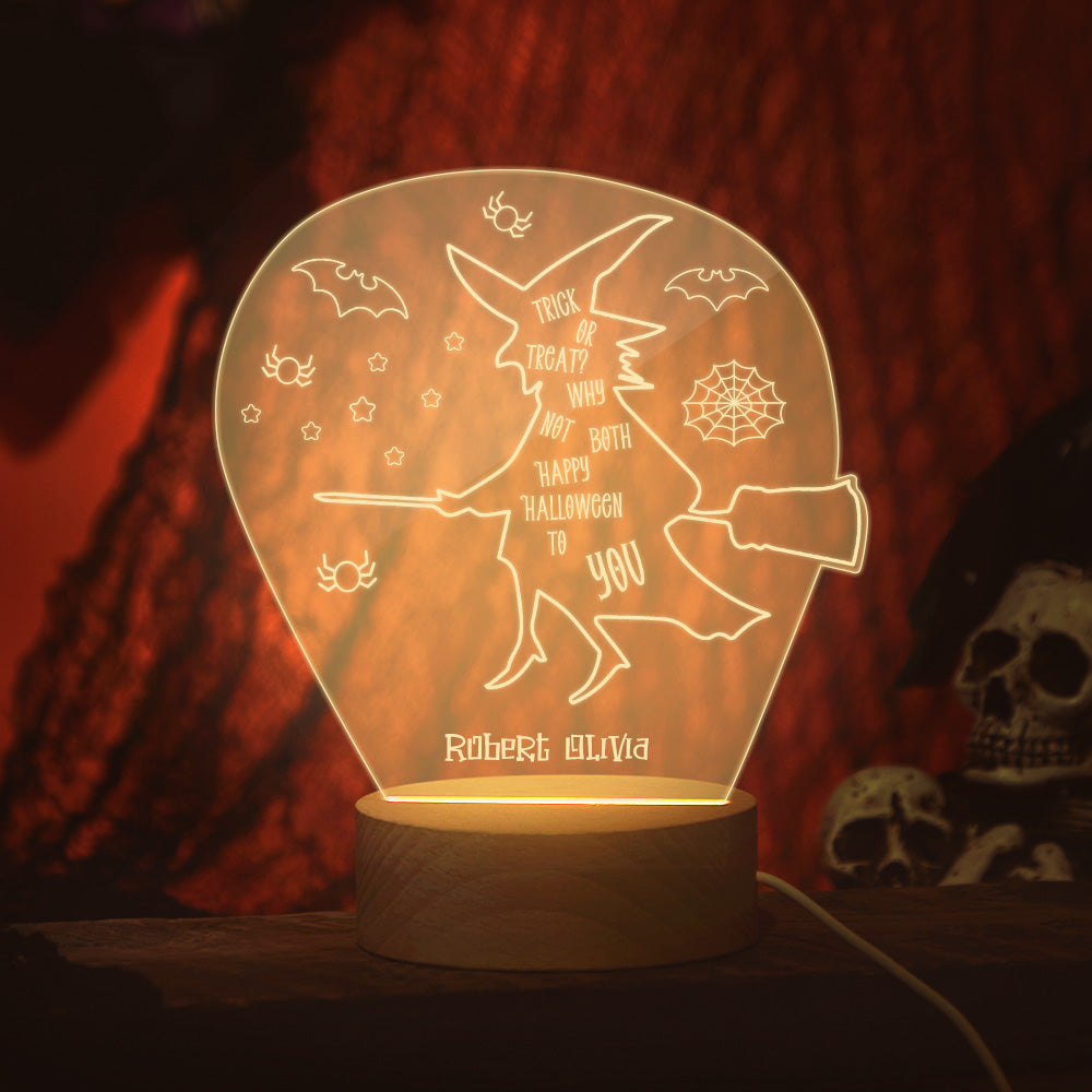 Lampada Acrilico Foto e Nome Halloween Luce LED Calda Regalo
