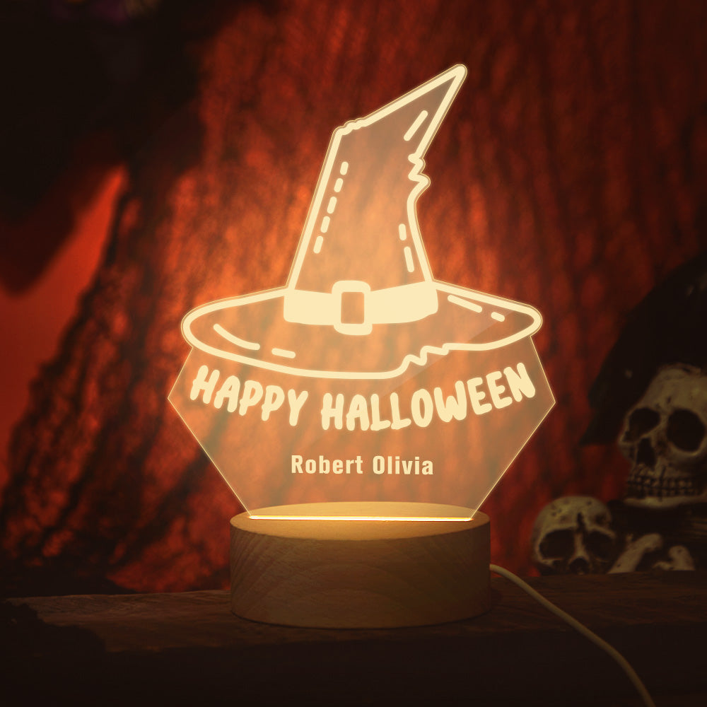 Lampada Acrilico Foto e Nome Halloween Luce LED Calda Regalo