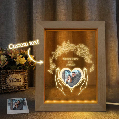 Lampada Cornice in Legno 3D con Foto e Fiori Luce Personalizzata