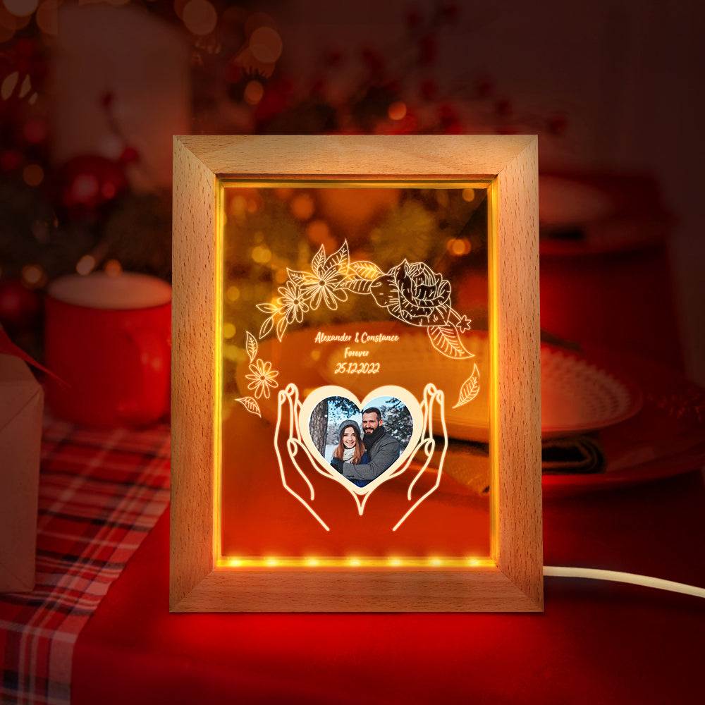 Lampada Cornice in Legno 3D con Foto e Fiori Luce Personalizzata