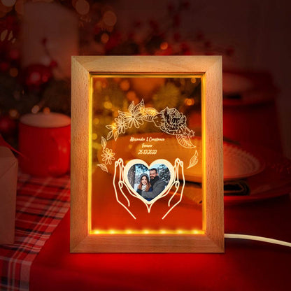 Lampada Cornice in Legno 3D con Foto e Fiori Luce Personalizzata