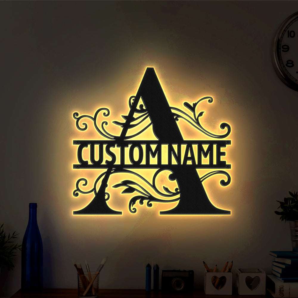 Insegna in Metallo Retroilluminata a LED Monogramma Personalizzato Lettera Iniziale Wall Art Moderna