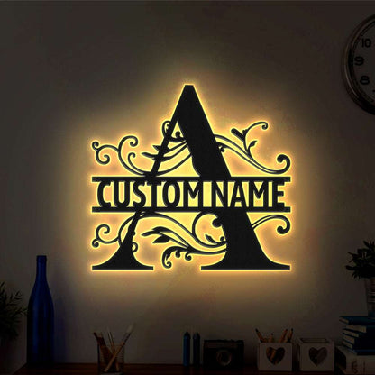 Insegna in Metallo Retroilluminata a LED Monogramma Personalizzato Lettera Iniziale Wall Art Moderna